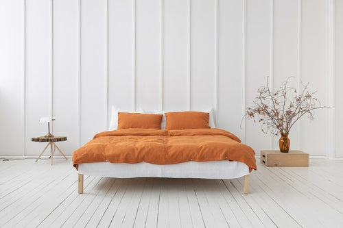 100% linnen dekbedovertrek met knopen sluiting - licht kastanje oranje bruin