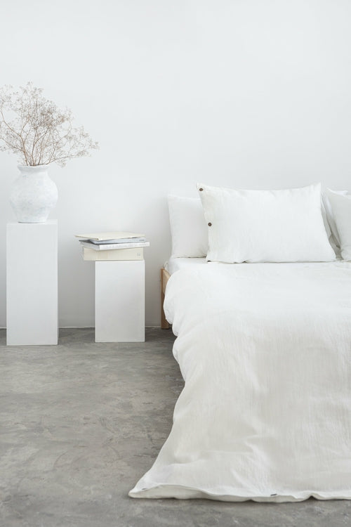 100% linnen dekbedovertrek met knopen sluiting - wit