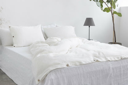 100% linnen beddengoed set met knopen sluiting - wit