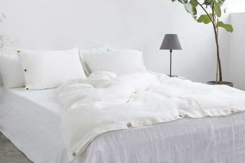 100% linnen beddengoed set met knopen sluiting - wit