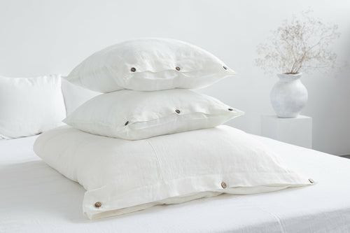 100% linnen beddengoed set met knopen sluiting - wit