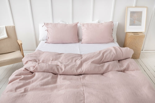 100% linnen dekbedovertrek met strik sluiting - pastel roze