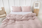100% linnen dekbedovertrek met strik sluiting - pastel roze