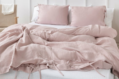100% linnen kussensloop met strik sluiting - pastel roze