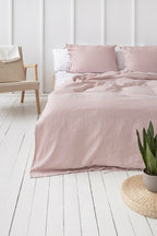 100% linnen kussensloop met strik sluiting - pastel roze