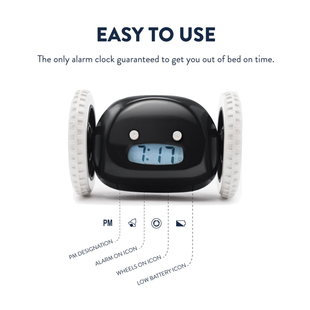 Digitaal alarm wekker op wielen - zwart