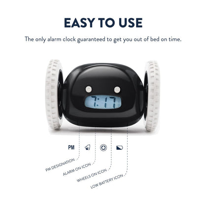 Digitaal alarm wekker op wielen - zwart
