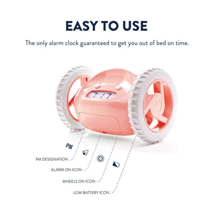 Rijdend digitaal alarm wekker op wielen - roze