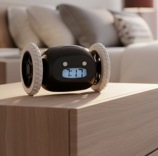 Digitaal alarm wekker op wielen - zwart