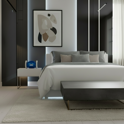 Digitaal alarm wekker op wielen - blauw