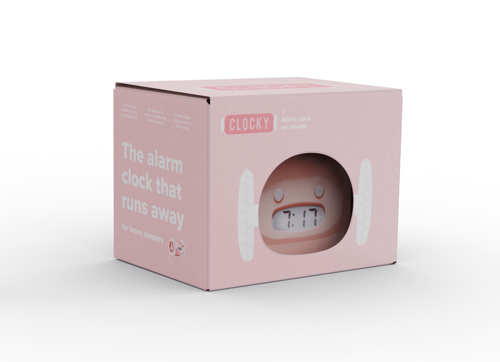 Rijdend digitaal alarm wekker op wielen - roze
