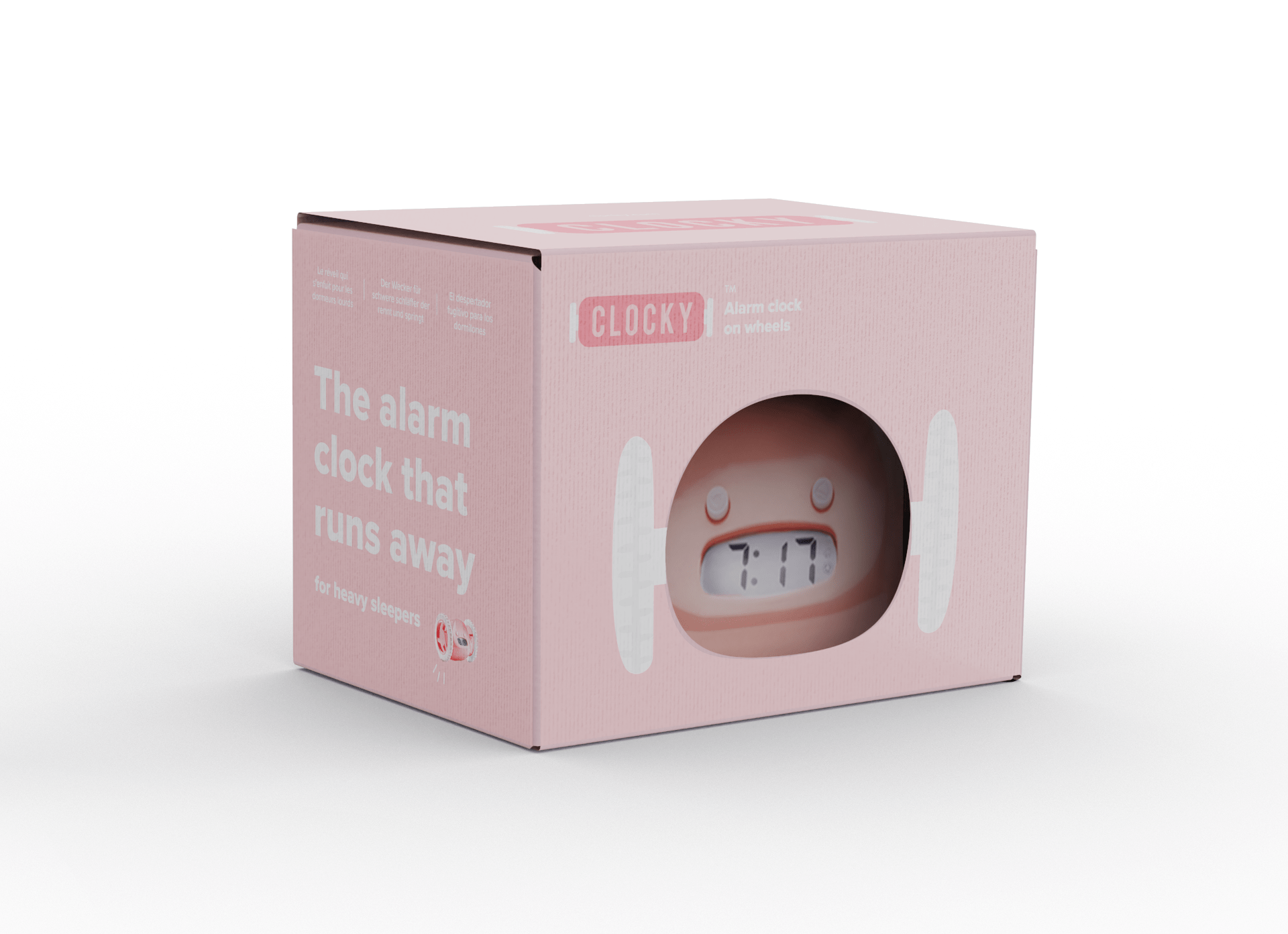 Rijdend digitaal alarm wekker op wielen - roze