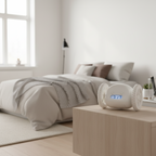 Digitaal alarm wekker op wielen - wit