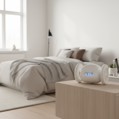 Digitaal alarm wekker op wielen - wit