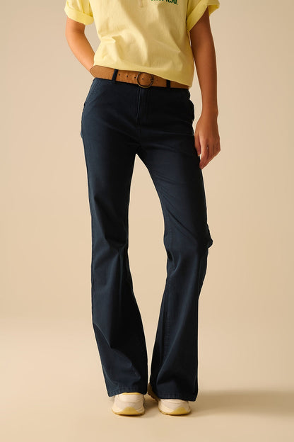 Flared jeans katoen - navy (donkerblauw)