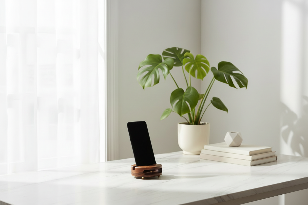 Design telefoon standaard en geluid versterker van bamboe - bruin