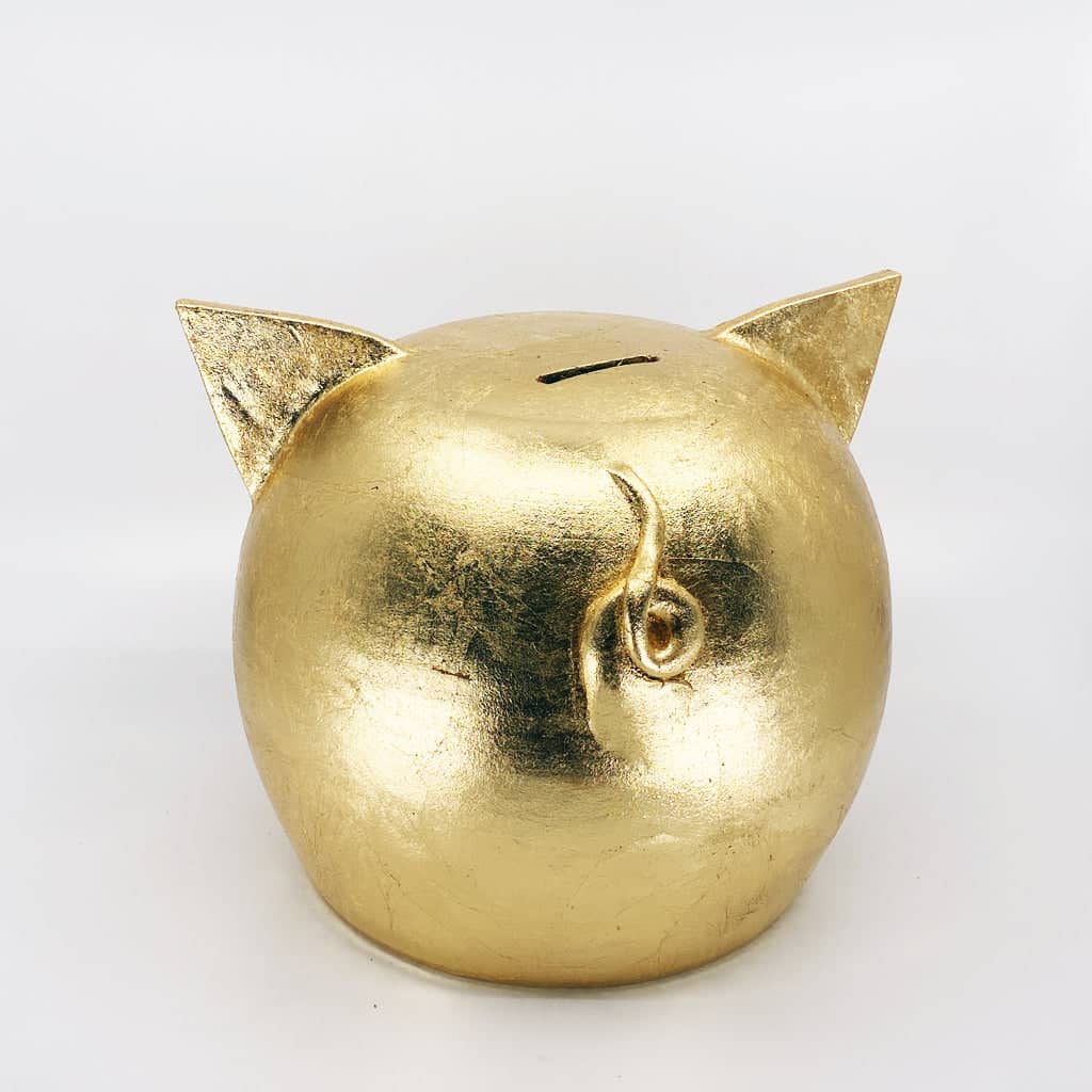 Handgemaakt keramische spaarpot varkentje  - goud