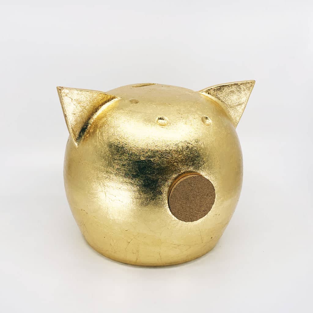 Handgemaakt keramische spaarpot varkentje  - goud