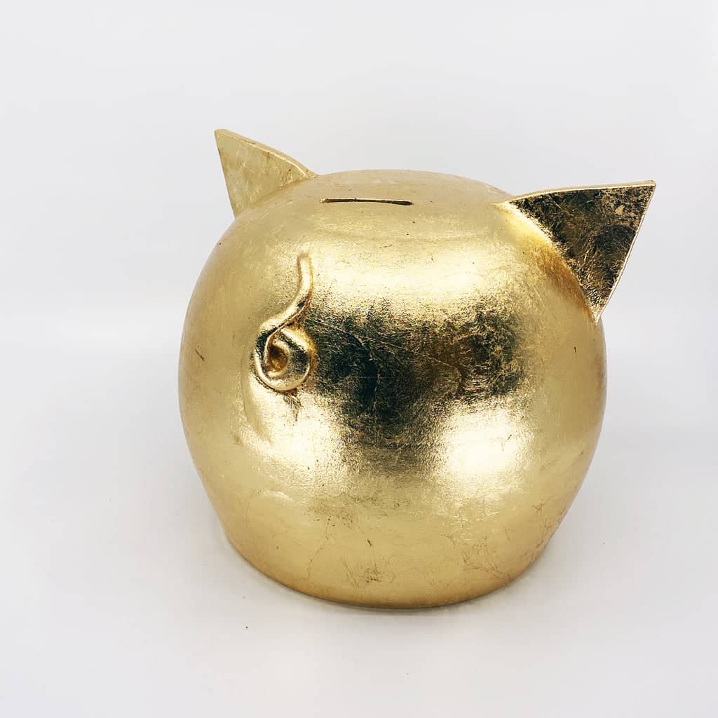 Handgemaakt keramische spaarpot varkentje  - goud