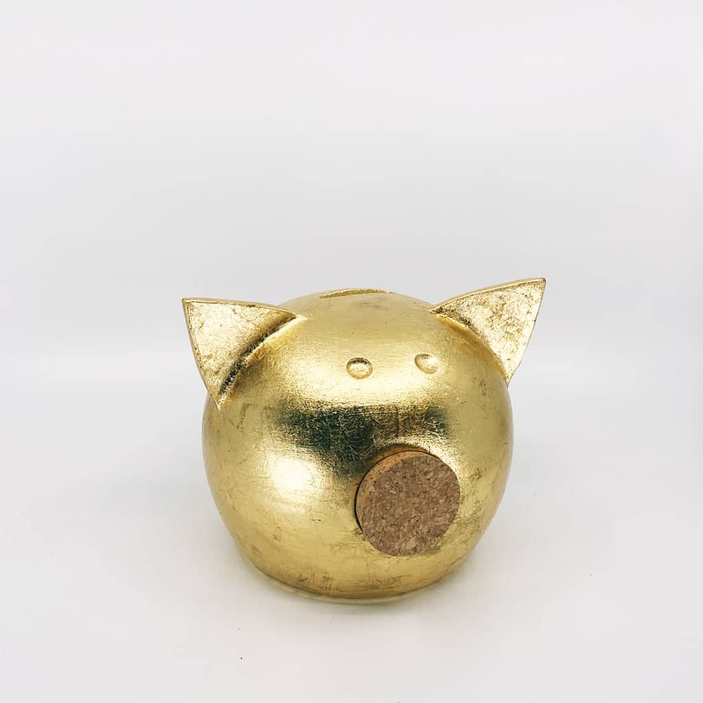 Handgemaakt keramische spaarpot varkentje  - goud