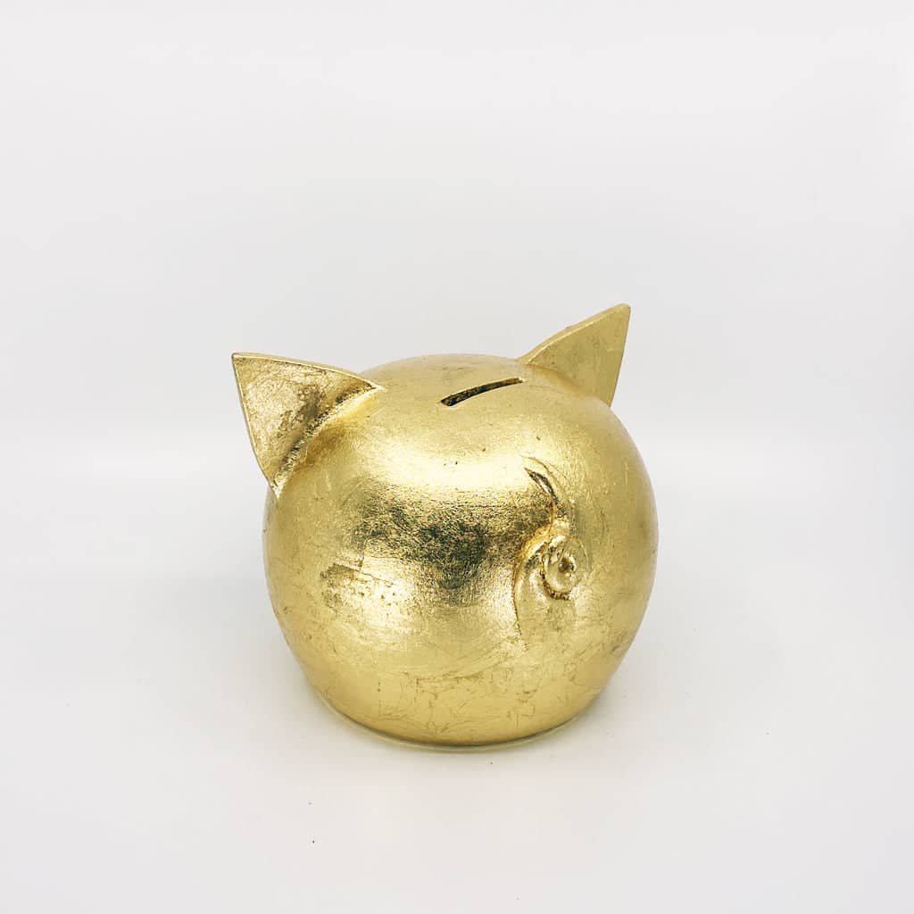 Handgemaakt keramische spaarpot varkentje  - goud