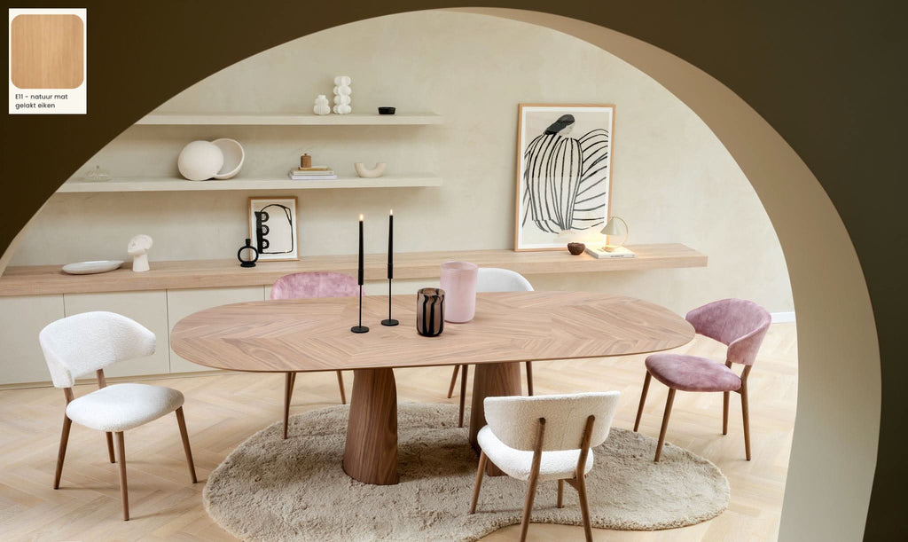 Ovale eettafel Mobitec Blossom van massief eiken hout - bruin of zwart