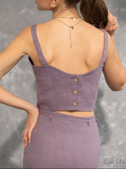 100% linnen Bella Vita set croptop en midi rok - pastel plum
