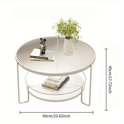 Salontafel rond van gehard glas met opbergruimte - wit stalen frame