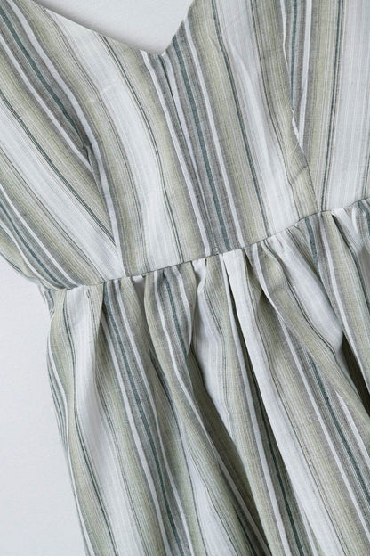 Gestreepte maxi jurk met spaghetti bandjes katoen - licht groen en blauw