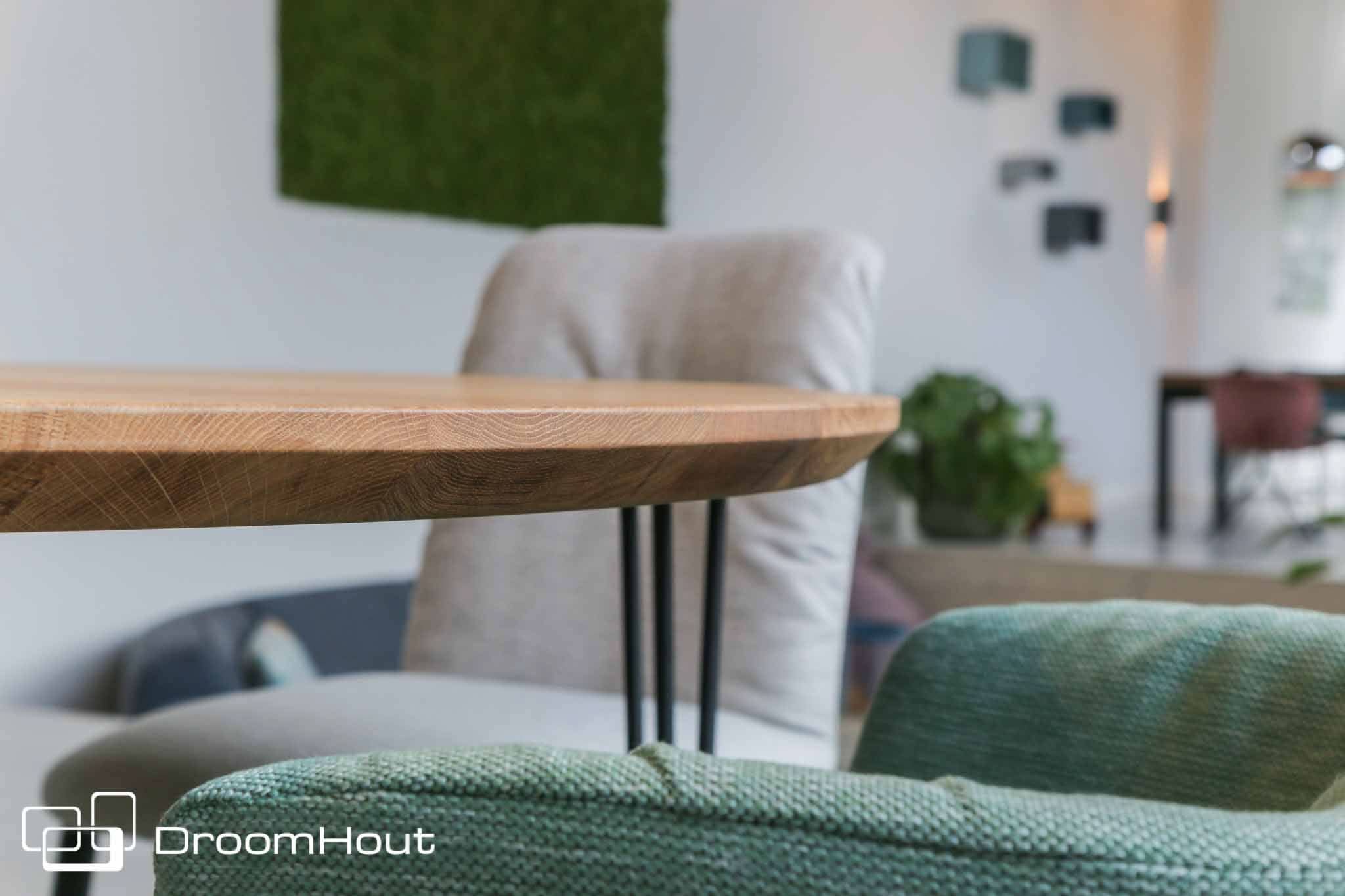 Handgemaakte ronde eettafel Forcina van massief eiken hout en metaal 130 cm - bruin en zwart