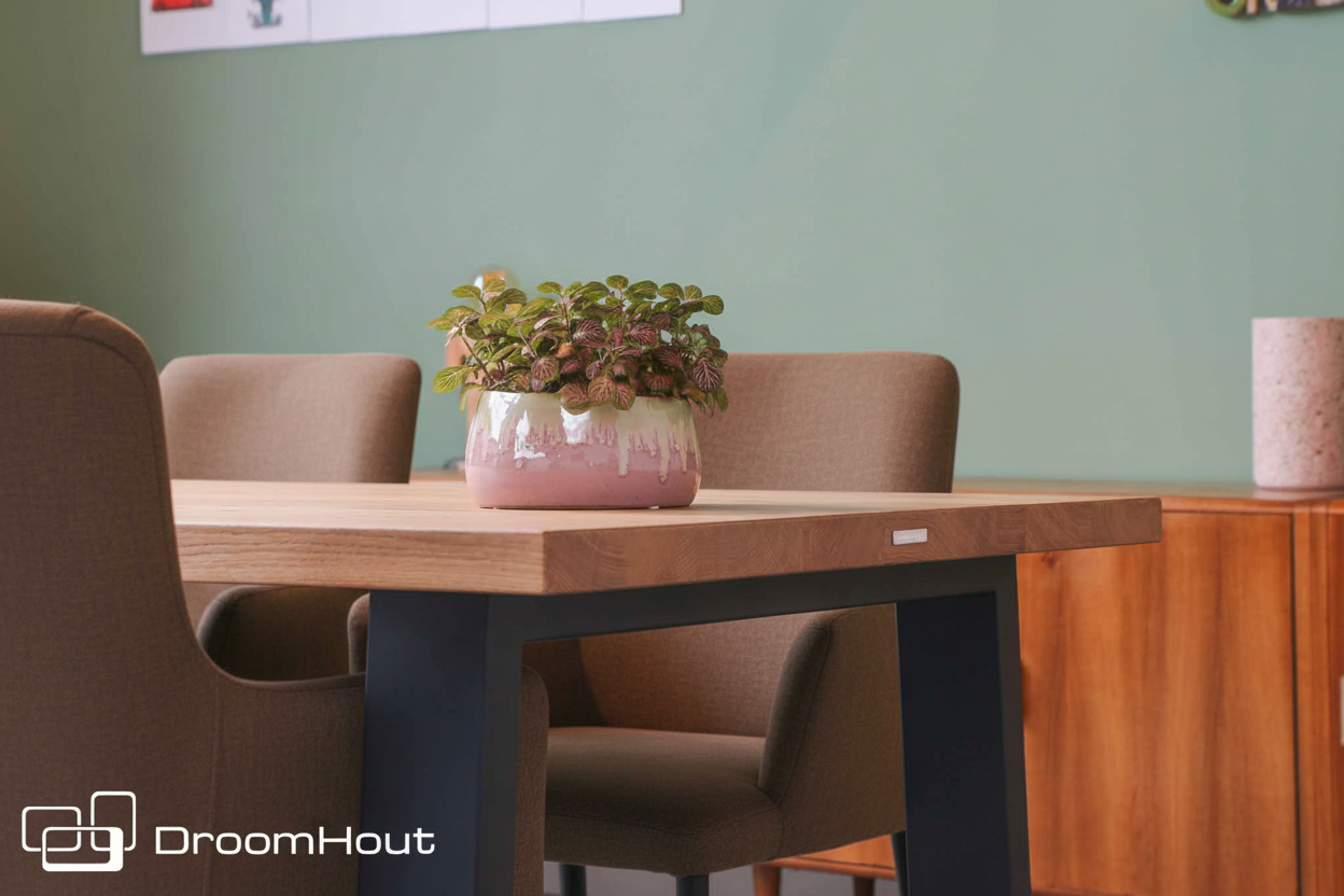 Eettafel DREAUM rechthoekig van massief hout en staal - bruin en zwart