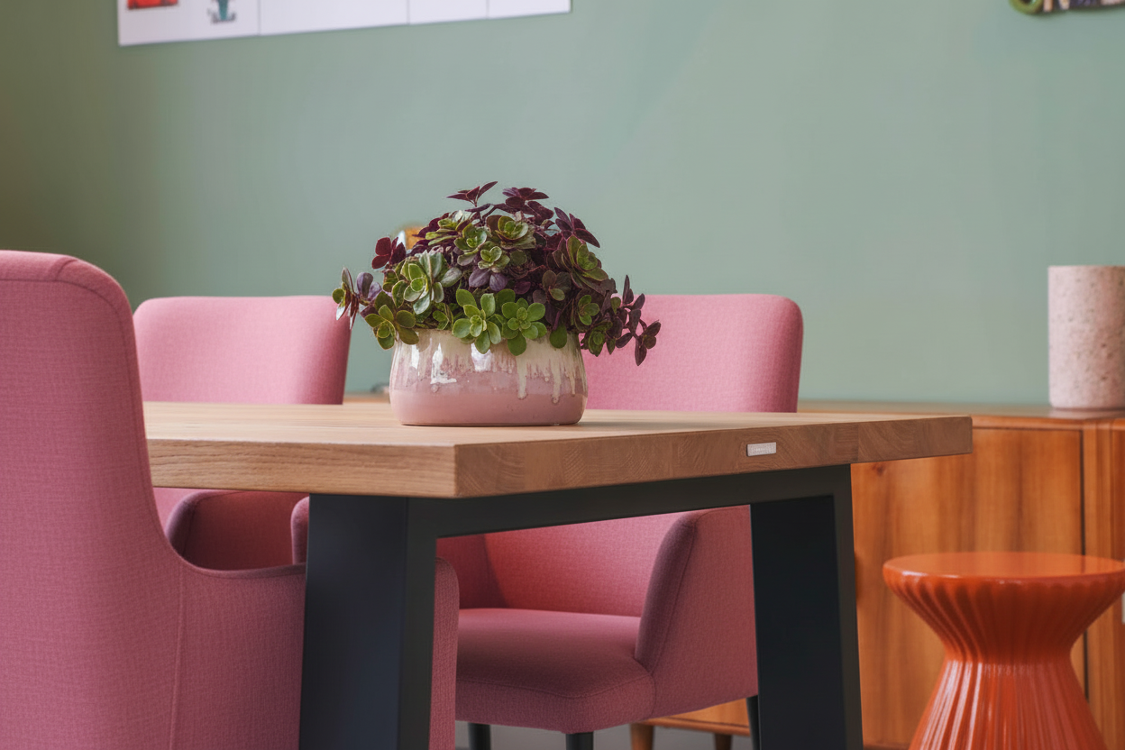 Eettafel DREAUM rechthoekig van massief hout en staal - bruin en zwart