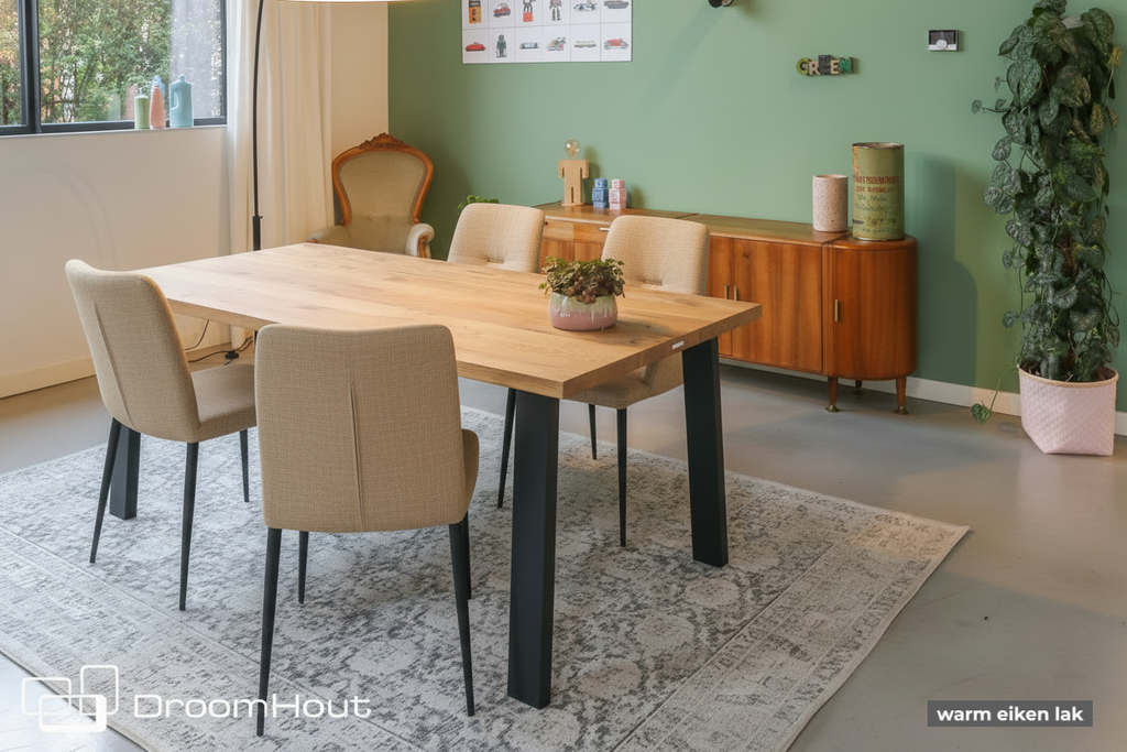 Eettafel DREAUM rechthoekig van massief hout en staal - bruin en zwart