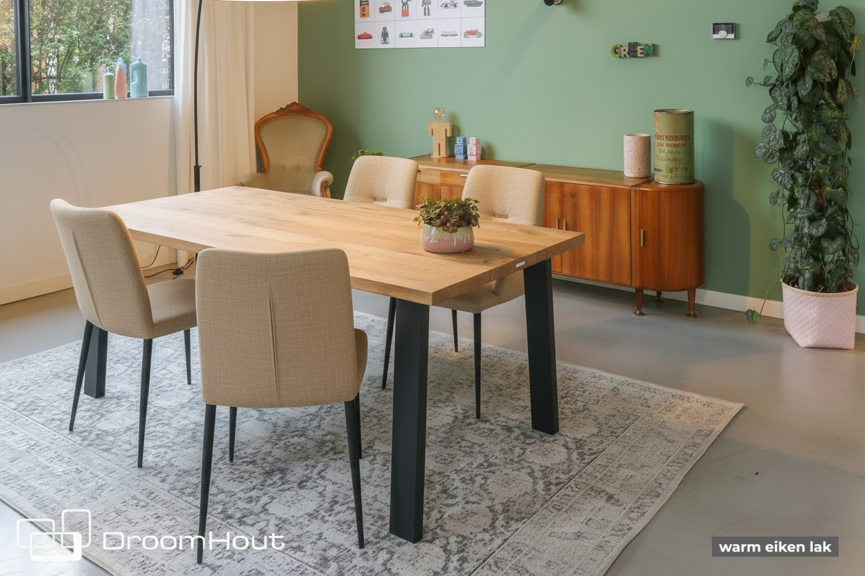 Eettafel DREAUM rechthoekig van massief hout en staal - bruin en zwart
