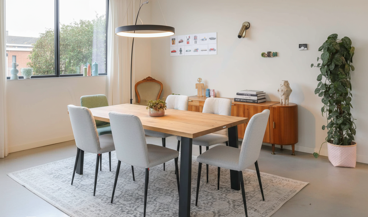 Eettafel DREAUM rechthoekig van massief hout en staal - bruin en zwart