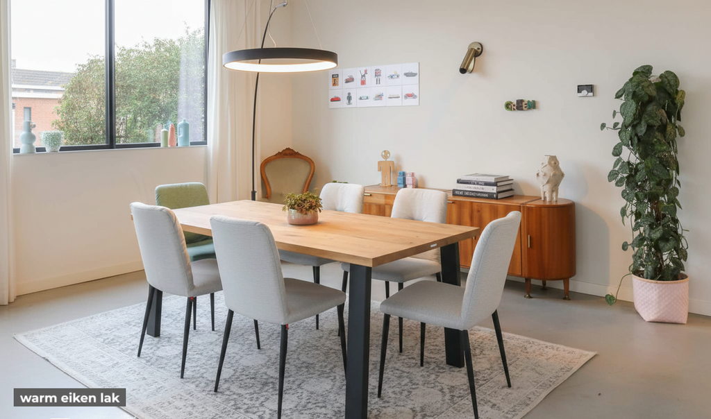 Eettafel DREAUM rechthoekig van massief hout en staal - bruin en zwart