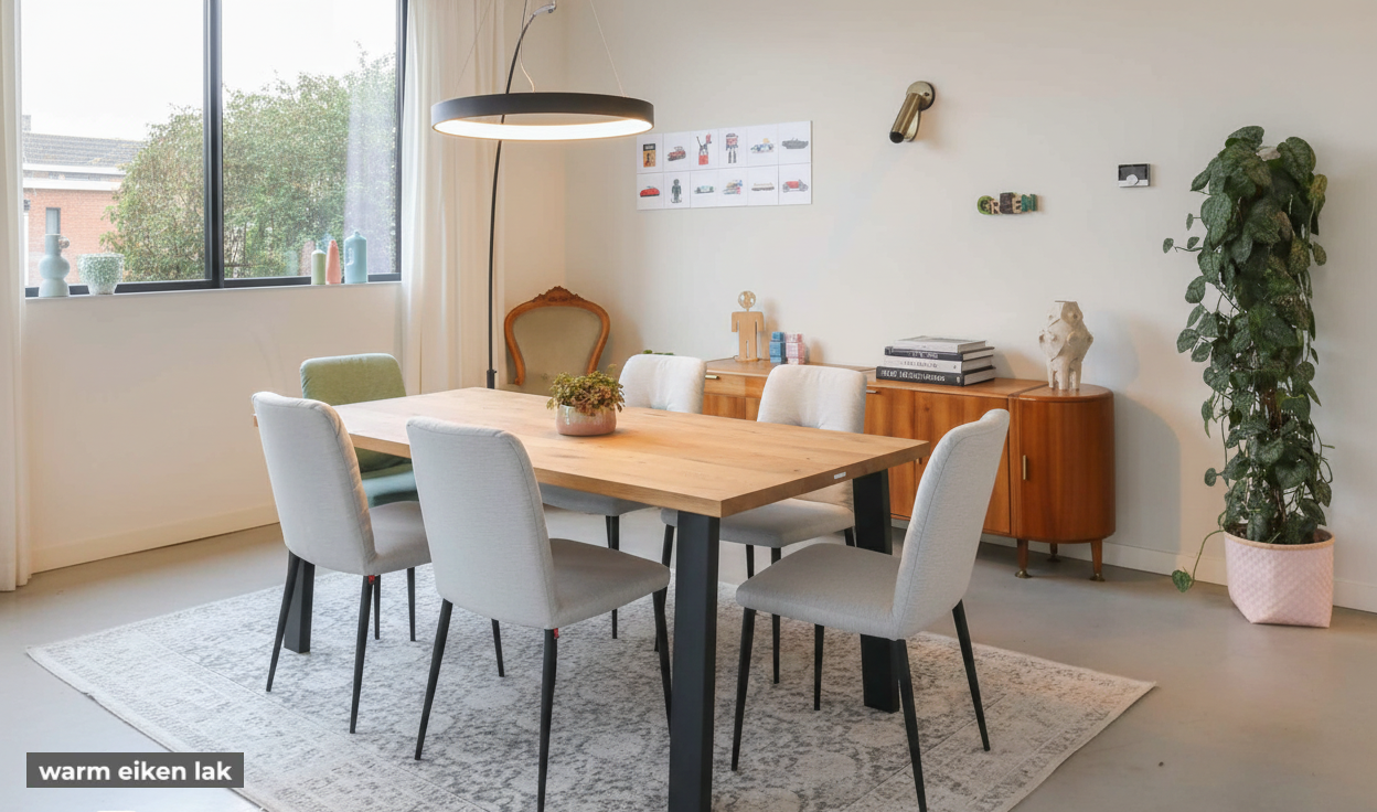 Eettafel DREAUM rechthoekig van massief hout en staal - bruin en zwart