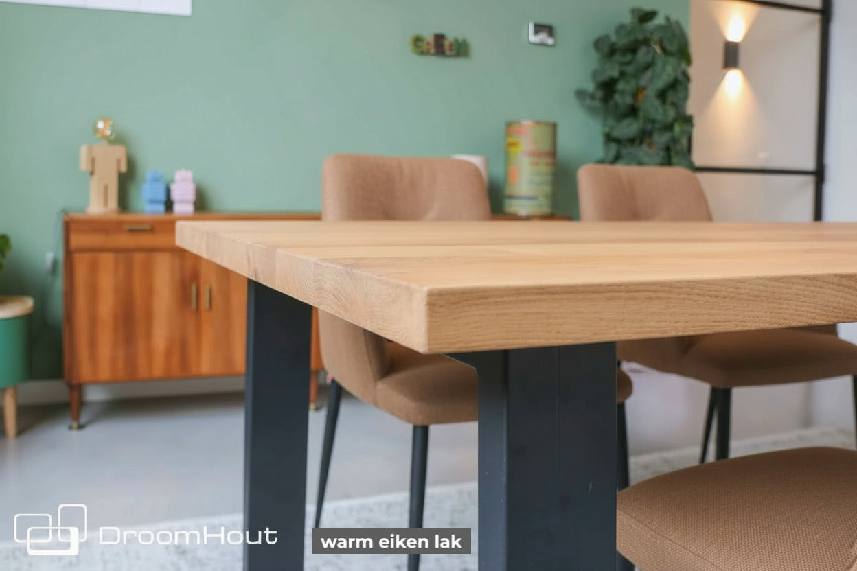 Eettafel DREAUM rechthoekig van massief hout en staal - bruin en zwart