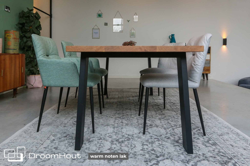 Eettafel DREAUM rechthoekig van massief hout en staal - bruin en zwart