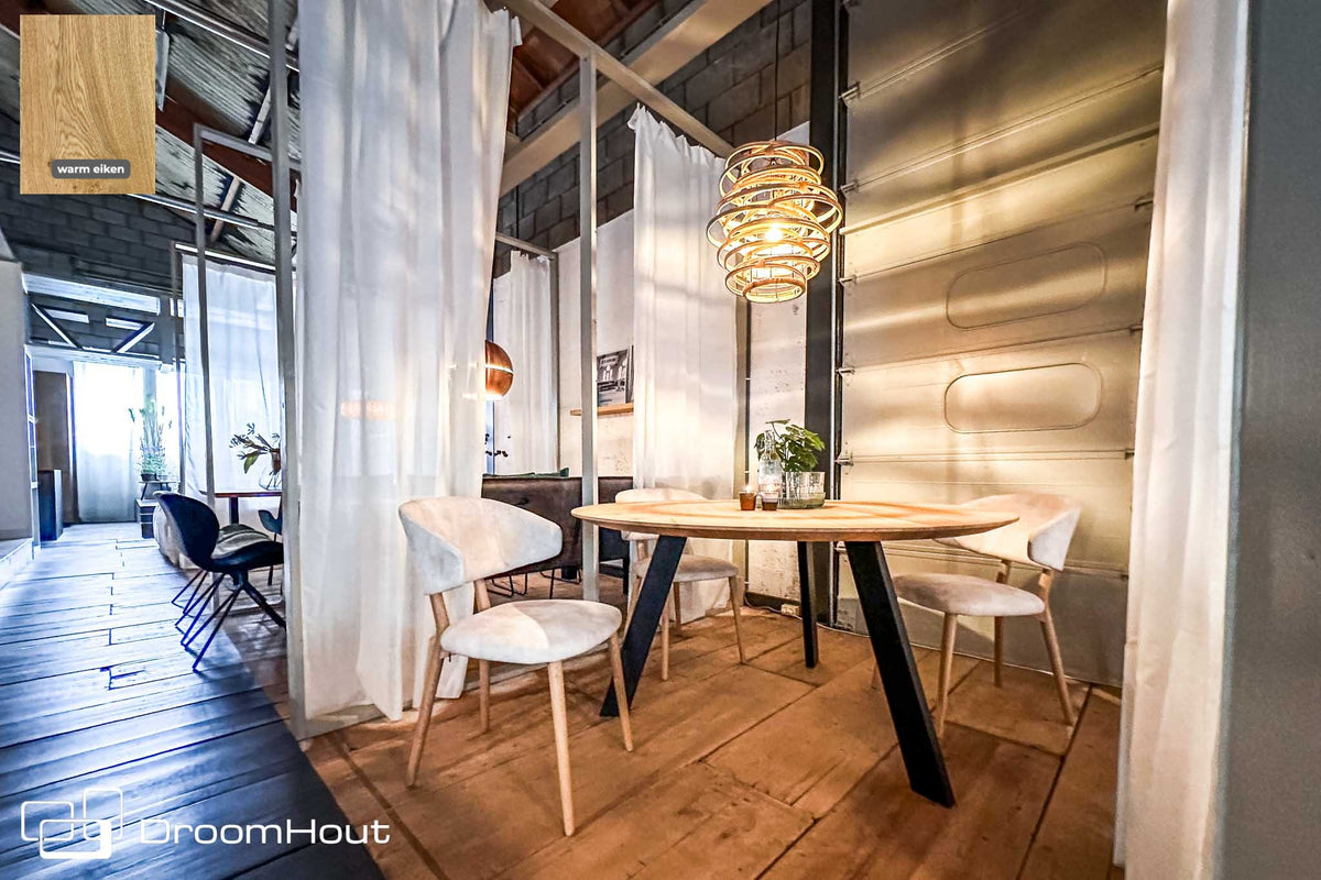 Design ronde eettafel op maat van massief hout en staal - bruin en zwart