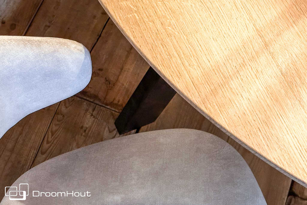 Ronde eettafel op maat van massief hout en staal - bruin en zwart