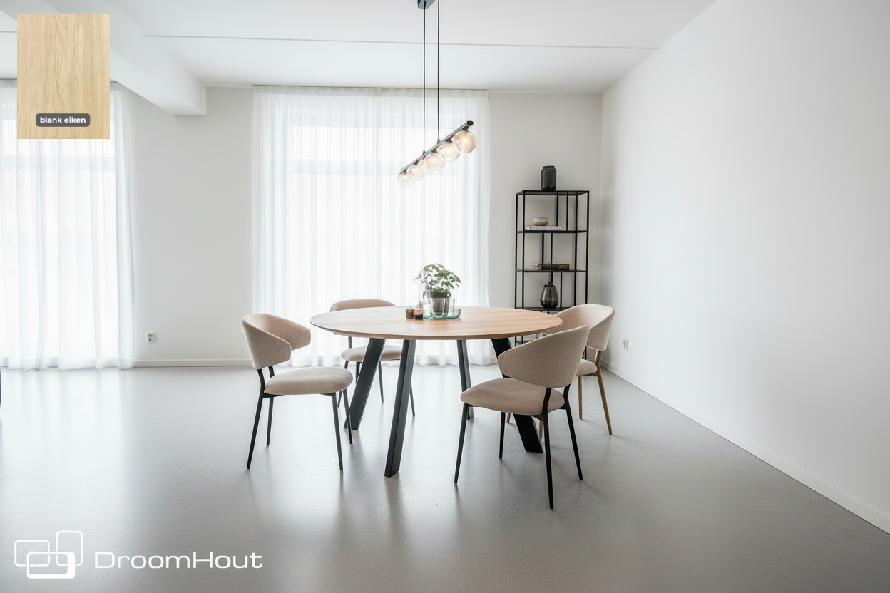 Design ronde eettafel op maat van massief hout en staal - bruin en zwart