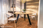 Ronde eettafel op maat van massief hout en staal - bruin en zwart