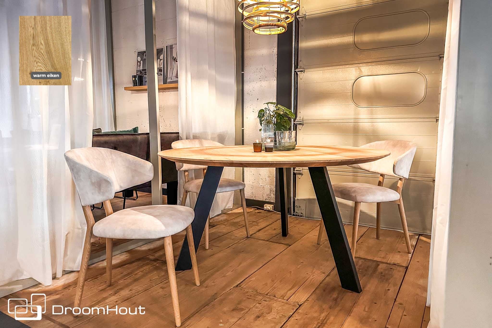 Design ronde eettafel op maat van massief hout en staal - bruin en zwart