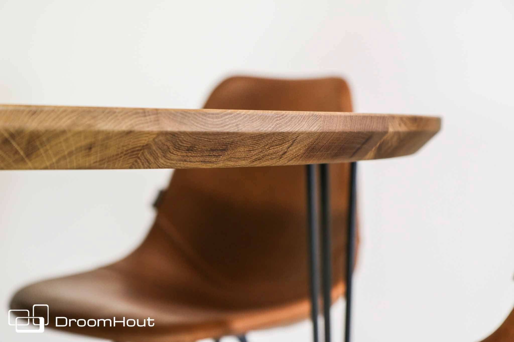 Handgemaakte ronde eettafel Forcina van massief eiken hout en metaal 130 cm - bruin en zwart