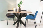 Ronde eettafel DREAUM van massief eiken hout en staal - bruin en zwart