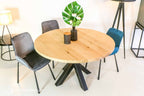 Ronde eettafel DREAUM van massief eiken hout en staal - bruin en zwart