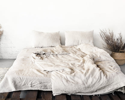 100% linnen beddengoed set met strik sluiting - licht beige