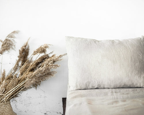 100% linnen beddengoed set met strik sluiting - licht beige