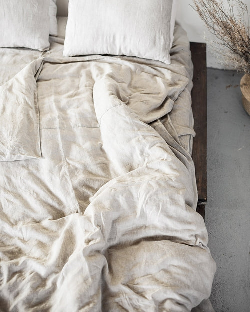100% linnen beddengoed set met strik sluiting - licht beige